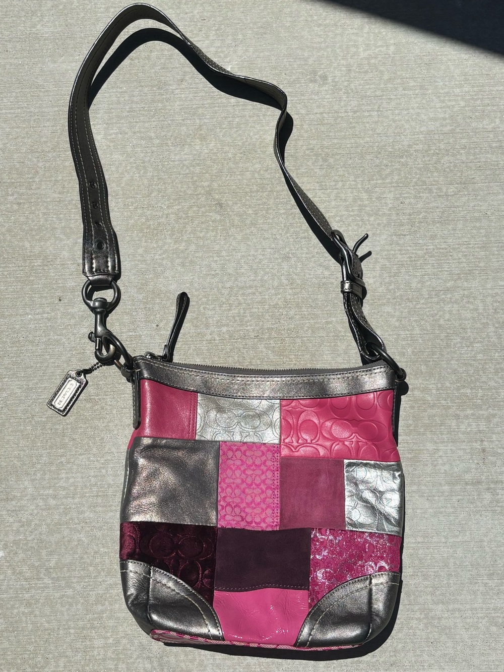 Coach Patchwork Crossbody Bag - Pink & Silver